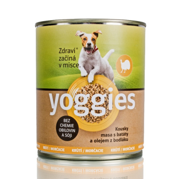 Yoggies konzerva pro psy s krůtím masem a batáty 800g