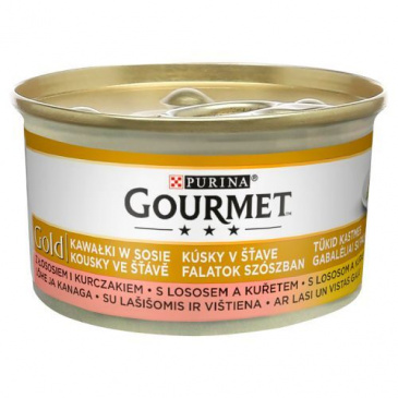 Gourmet Gold s lososem a kuřetem, kousky ve šťávě 85g