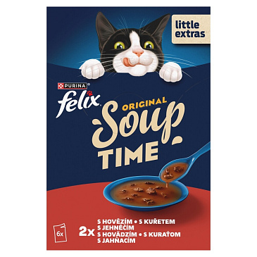 FELIX Soup polévka pro kočky, lahodný výběr, hovězí, kuřecí, jehněčí  6ks x 48g