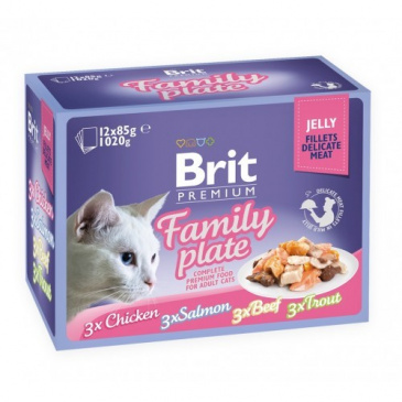 Brit premium cat Jelly kapsička filety s kuřetem, lososem, hovězím, pstruhem v želé 12x85g
