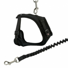 Měkký síťovaný Y-postroj s elastickým vodítkem pro kočku XL 39-60cm / 1,00 m - černý