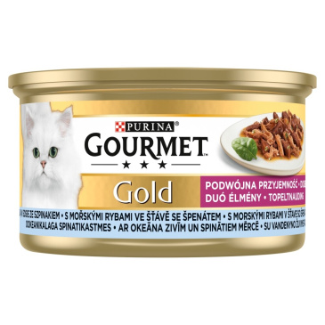 Gourmet Gold s mořskými rybami ve šťávě se špenátem 85g