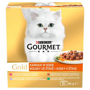 Gourmet Gold multipack kousky ve šťávě se zeleninou a olivami 8 x 85g