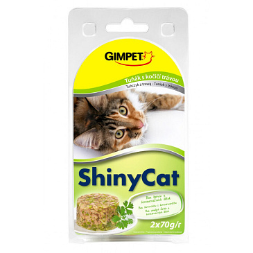 ShinyCat konzerva tuňák + kočičí tráva 2 x 70g