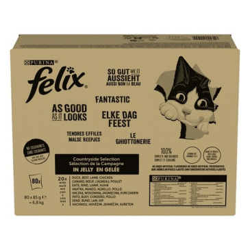Felix Fantastic s hovězím, kuřetem, kachnou, jehněčím v želé 80 x 85 g