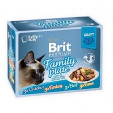 Brit premium cat GRAVY kapsička filety s kuřetem, krocanem, hovězím, tuňákem ve šťávě 12x85g
