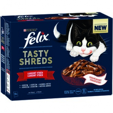 FELIX Fantastic TASTY SHREDS hovězí/kuře/kachna/krůta 12x80g