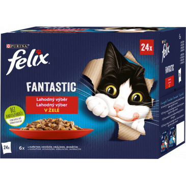 FELIX Fantastic s  kuřetem, hovězím, králíkem a jehněčím v želé 24 x 85 g