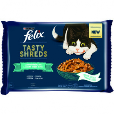 FELIX Fantastic TASTY SHREDS 4x80g, losos a tuňák ve šťávě