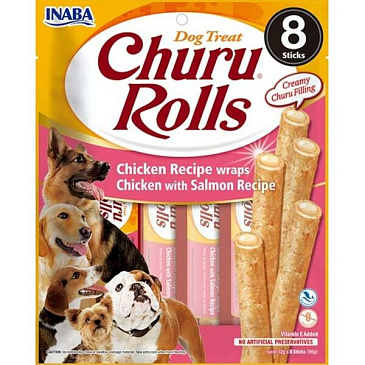 Inaba Churu Rolls dog snack kuře a losos 8x 12g Inaba Churu Rolls dog snack kuře a losos 8x 12g