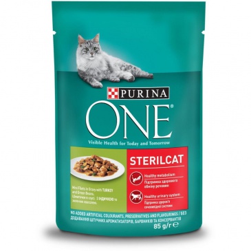 Purina ONE Sterilcat minifiletky krůta a zelené fazolky ve šťávě 85g