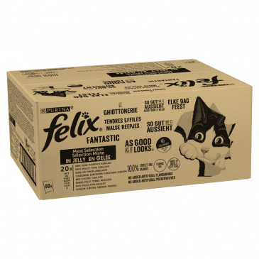 Felix Fantastic s hovězím, kuřetem, tuňákem, treskou v želé 80 x 85 g