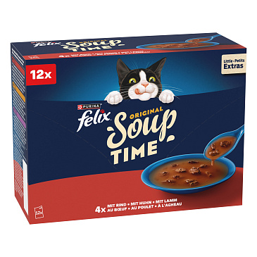 FELIX Soup polévka pro kočky, lahodný výběr, hovězí, kuřecí, jehněčí 12 x 48g