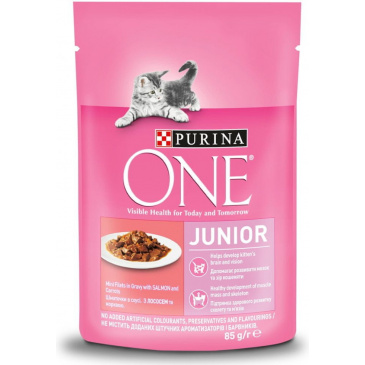 Purina ONE JUNIOR minifiletky losos a mrkev ve šťávě 85g