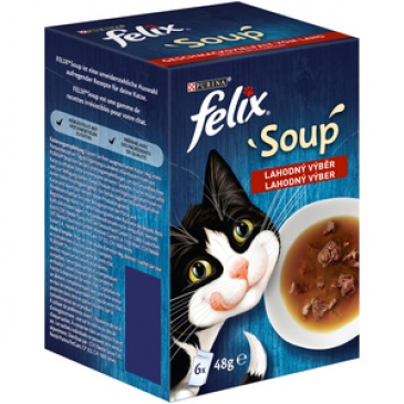 FELIX Soup polévka pro kočky, lahodný výběr, hovězí, kuřecí, jehněčí  6ks x 48g