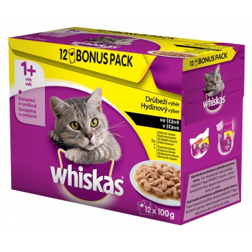 Whiskas kapsička 12 x 100g Drůbeží výběr ve šťávě