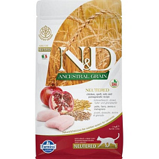N&D Ancestral Grain Cat Neutered Adult Chicken 1,5 kg – granule pro kastrované kočky