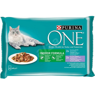 Purina ONE INDOOR minifiletky tuňák/zel. faz./telecí/mrkev  4 x 85g