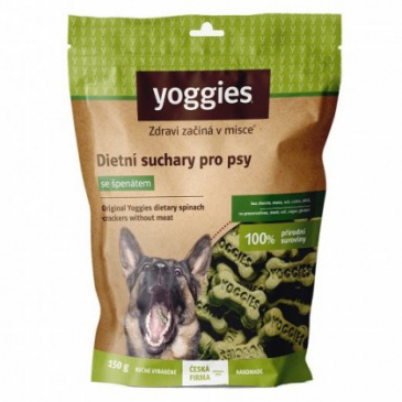 Yoggies Suchary pro psy bez masa a lepku se špenátem 150g