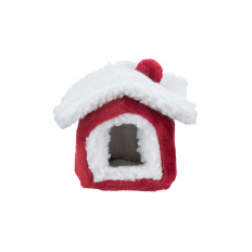 Xmas Cuddly CAVE - plyšový domek pro myš/křečka,15 x 12 x 15 cm, červená/bílá