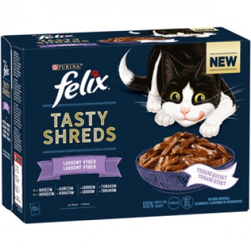 FELIX Fantastic TASTY SHREDS hovězí, kuřecí, losos, tuňák 12x80g