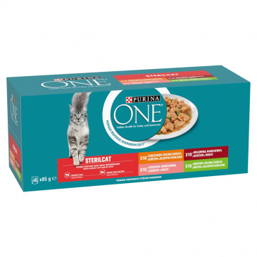 PURINA ONE STERILCAT 40 x 85g Mini filetky s kuřetem, krůtou, hovězím, lososem se zeleninou 